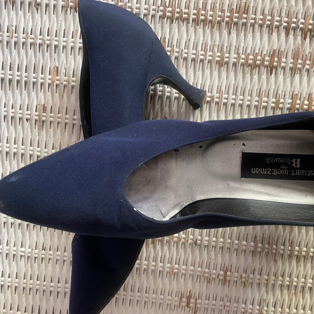 Navy silk elegant Stuart Weitzman pumps